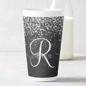 Aangepast zilveren glitter-zwart monogram latte mok