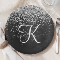 Aangepast zilveren glitter-zwart monogram