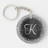 Aangepast zilveren glitter-zwart monogram sleutelhanger (Voorkant)