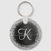 Aangepast zilveren glitter-zwart monogram sleutelhanger (Achterkant)