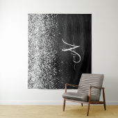 Aangepast zilveren glitter-zwart monogram wandkleed (In situ)