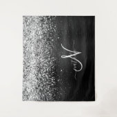 Aangepast zilveren glitter-zwart monogram wandkleed (Voorkant)