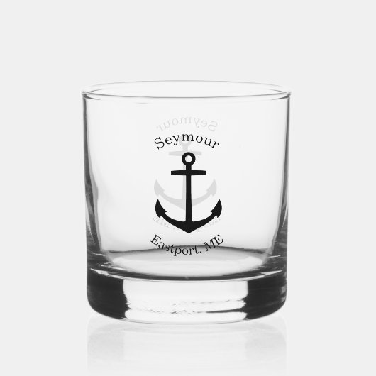 Aangepast zwart ankerembleem whisky glas (Voorkant)