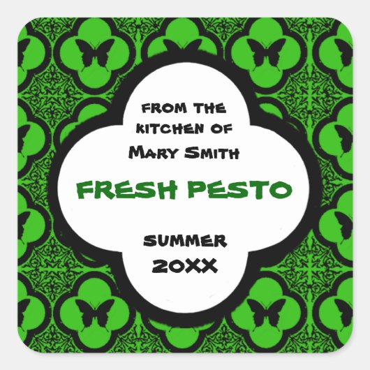 Aangepast zwart en groen vlinder motief vierkante sticker (Voorkant)