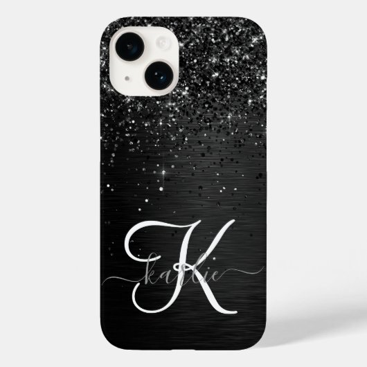 Aangepast zwart glitter Sparkle Monogram Case-Mate iPhone Case (Achterkant)