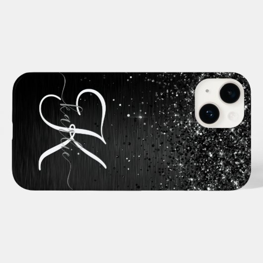 Aangepast zwart glitter Sparkle Monogram Case-Mate iPhone Case (Achterkant (horizontaal))