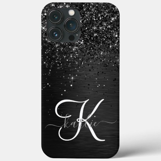 Aangepast zwart glitter Sparkle Monogram Case-Mate iPhone Case (Achterkant)