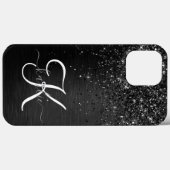 Aangepast zwart glitter Sparkle Monogram Case-Mate iPhone Case (Achterkant (horizontaal))
