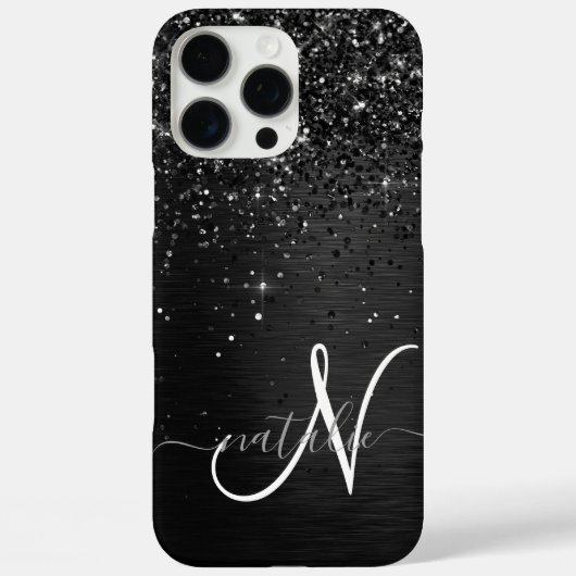Aangepast zwart glitter Sparkle Monogram Case-Mate iPhone Case (Achterkant)