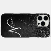 Aangepast zwart glitter Sparkle Monogram Case-Mate iPhone Case (Achterkant (horizontaal))