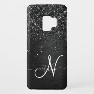 Aangepast zwart glitter Sparkle Monogram Case-Mate Samsung Galaxy S9 Hoesje
