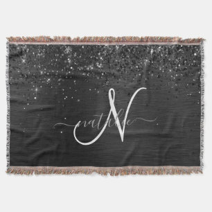 Aangepast zwart glitter Sparkle Monogram Deken