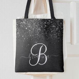 Aangepast zwart glitter Sparkle Monogram Draagtas
