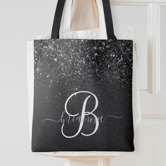 Aangepast zwart glitter Sparkle Monogram Draagtas