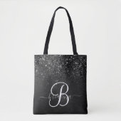 Aangepast zwart glitter Sparkle Monogram Draagtas (Voorkant)