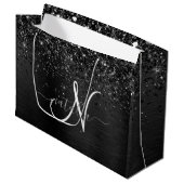 Aangepast zwart glitter Sparkle Monogram Groot Cadeauzakje (Voorkant Gekanteld)