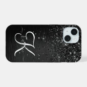 Aangepast zwart glitter Sparkle Monogram iPhone 15 Hoesje (Achterkant horizontaal)