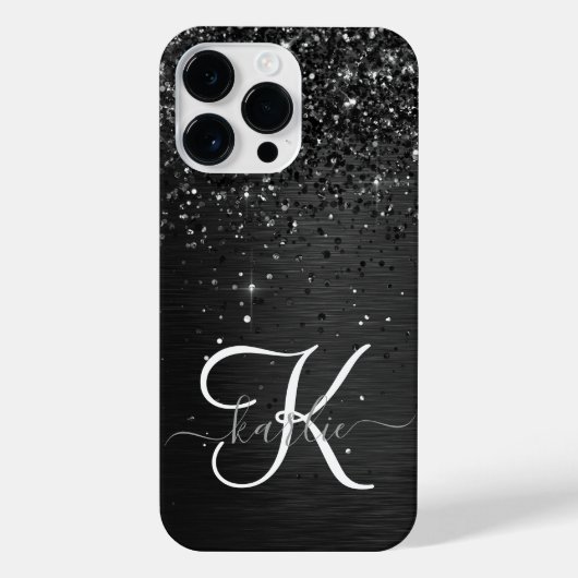 Aangepast zwart glitter Sparkle Monogram iPhone Hoesje (Achterkant)
