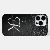 Aangepast zwart glitter Sparkle Monogram iPhone Hoesje (Achterkant horizontaal)
