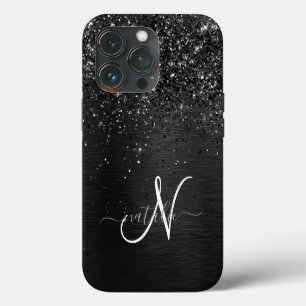 Aangepast zwart glitter Sparkle Monogram iPhone 13 Pro Hoesje