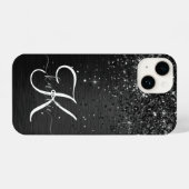 Aangepast zwart glitter Sparkle Monogram iPhone Hoesje (Achterkant horizontaal)