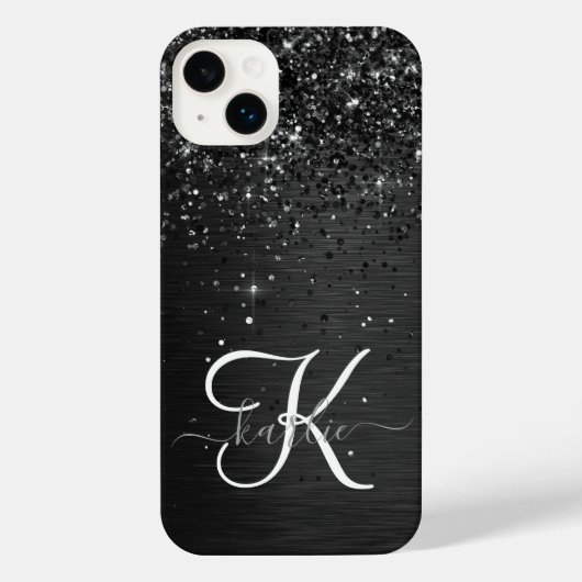 Aangepast zwart glitter Sparkle Monogram iPhone Hoesje (Achterkant)