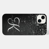 Aangepast zwart glitter Sparkle Monogram iPhone Hoesje (Achterkant horizontaal)