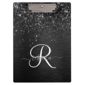 Aangepast zwart glitter Sparkle Monogram Klembord (Voorkant)