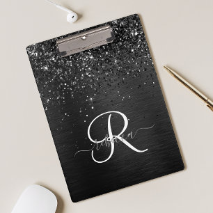 Aangepast zwart glitter Sparkle Monogram Klembord