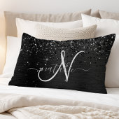 Aangepast zwart glitter Sparkle Monogram Kussensloop