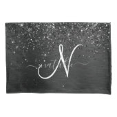 Aangepast zwart glitter Sparkle Monogram Kussensloop (Voorkant)
