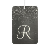 Aangepast zwart glitter Sparkle Monogram Luchtverfrisser (Voorkant)