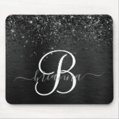 Aangepast zwart glitter Sparkle Monogram Muismat (Voorkant)