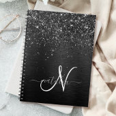 Aangepast zwart glitter Sparkle Monogram Notitieboek