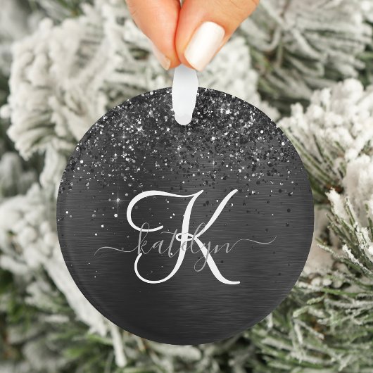 Aangepast zwart glitter Sparkle Monogram Ornament