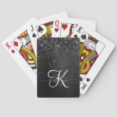 Aangepast zwart glitter Sparkle Monogram Pokerkaarten (Achterkant)
