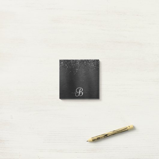 Aangepast zwart glitter Sparkle Monogram Post-it® Notes (Op bureau)