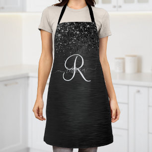Aangepast zwart glitter Sparkle Monogram Schort