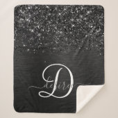 Aangepast zwart glitter Sparkle Monogram Sherpa Deken (Voorkant)