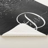 Aangepast zwart glitter Sparkle Monogram Sherpa Deken (3/4)