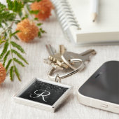 Aangepast zwart glitter Sparkle Monogram Sleutelhanger (Zijkant)