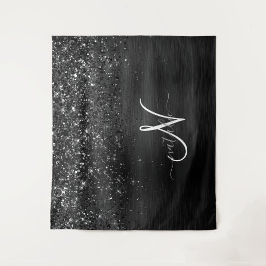 Aangepast zwart glitter Sparkle Monogram Wandkleed (Voorkant)