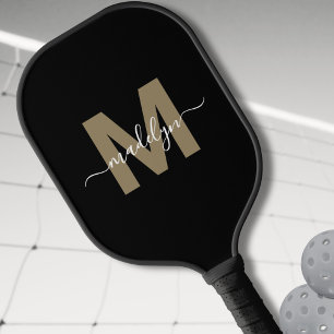 Aangepast Zwart Goud Modern Script Naam Monogram Pickleball Paddle