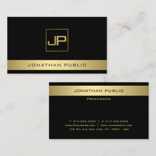 Aangepast zwart-gouden modern monogram legant visitekaartje