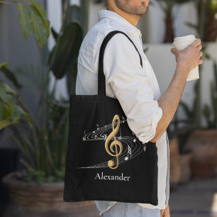 Aangepast zwart-goudmuziek Treble Clef Stylish Draagtas