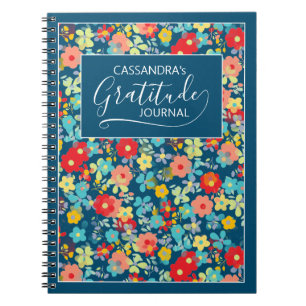 Aangepast zwart koraal Roze Aqua Blue Flower Patro Notitieboek