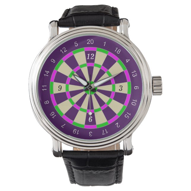 Aangepast zwart  leder (Dart Board Design) Horloge (Voorkant)