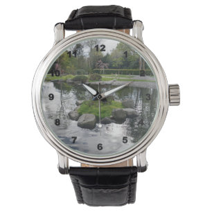 Aangepast zwart  leder mannen horloge