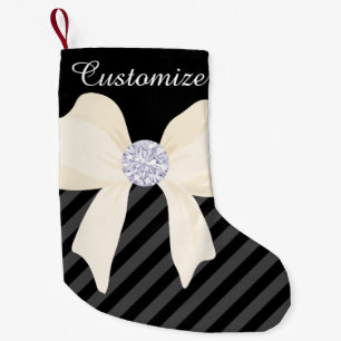 Aangepast zwart met Cream Bow & Diamonds Kleine Kerstsok