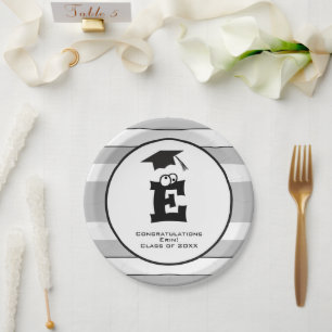 Aangepast zwart monogram Afstudeerder zwart grijs Papieren Bordje